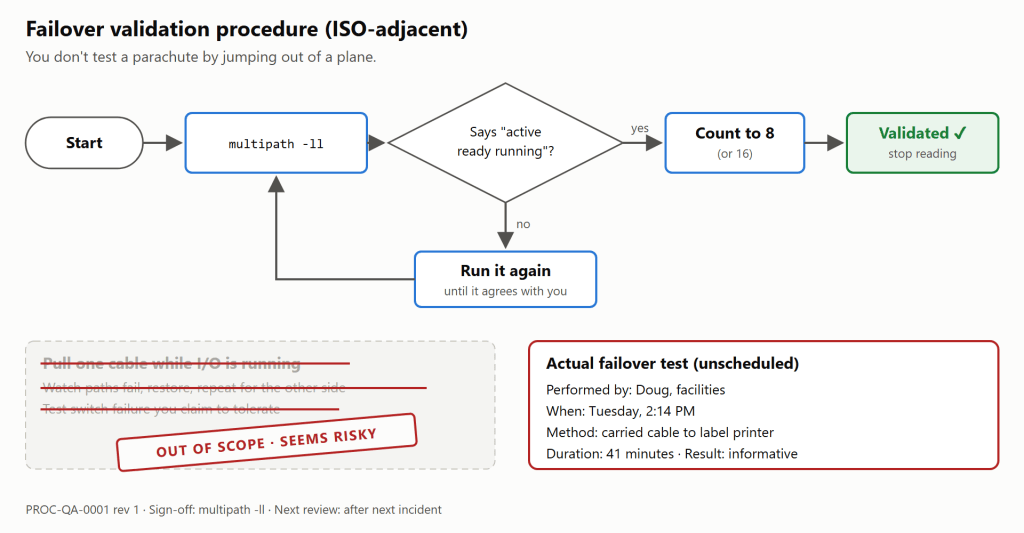 Figure 5. The failover validation procedure. It has since been run once, by facilities.